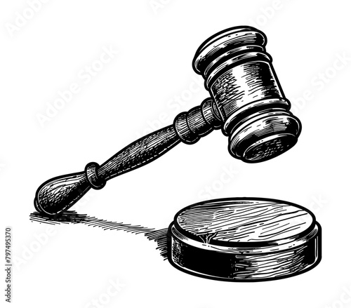 gavel engraving black and white outline