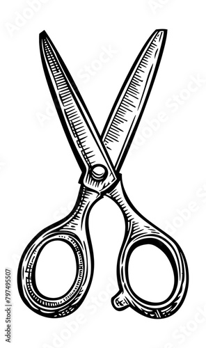 scissors engraving black and white outline