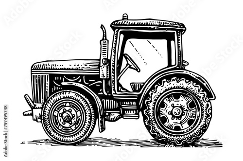 tractor engraving black and white outline