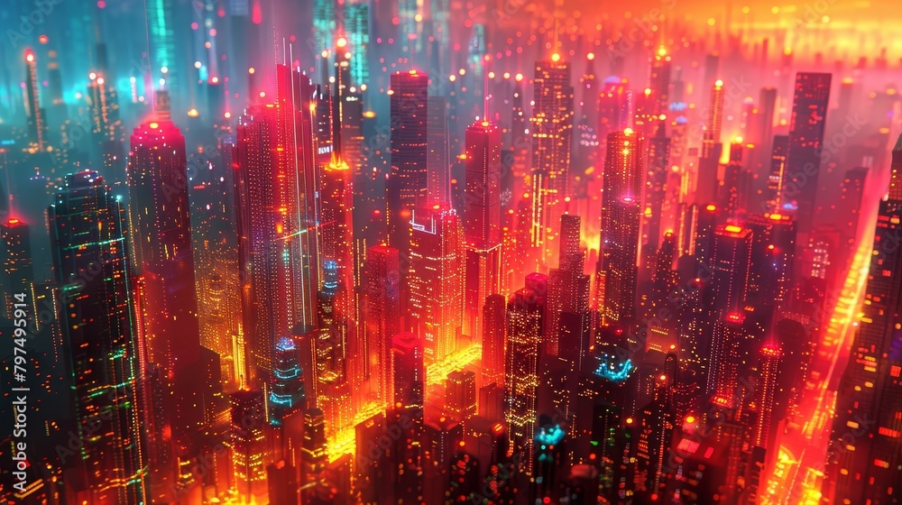 Naklejka premium Abstract Grid scape: A 3D vector illustration of a digital cityscape