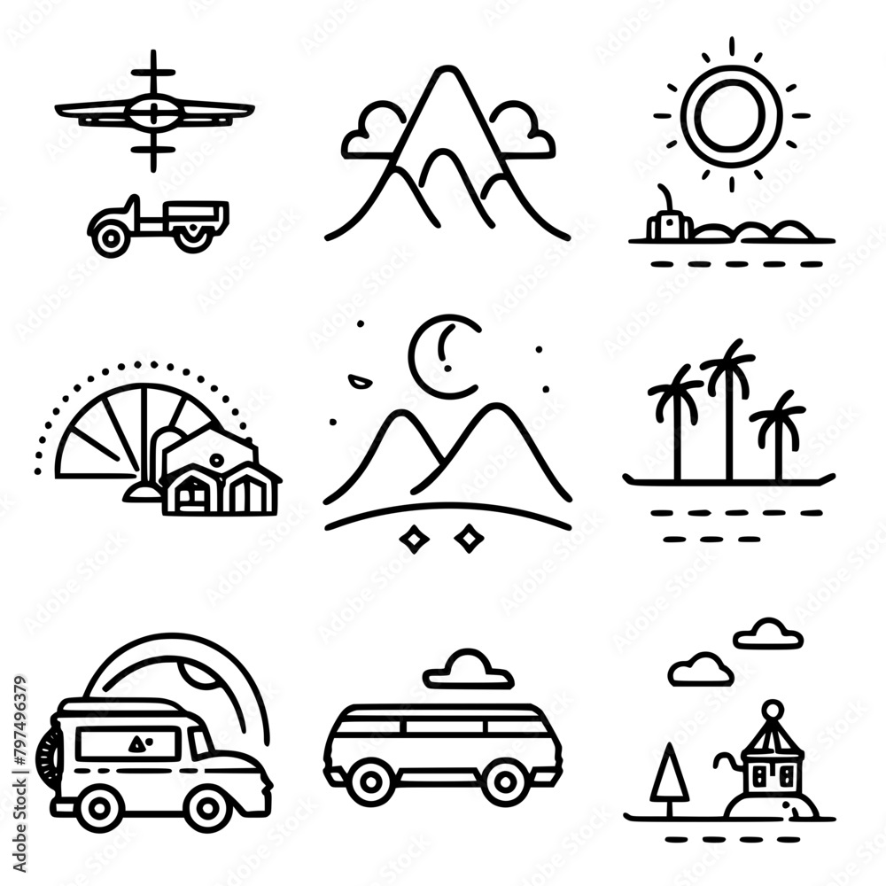 vacation icon, travel icon, beach icon, summer icon, airplane icon, tourism icon, nature icon, mountain icon, tour icon, travel destinations icon, transportation icon, transport icon, weather icon