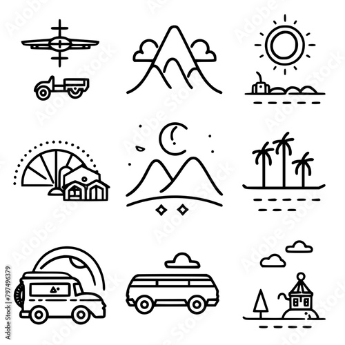 vacation icon, travel icon, beach icon, summer icon, airplane icon, tourism icon, nature icon, mountain icon, tour icon, travel destinations icon, transportation icon, transport icon, weather icon