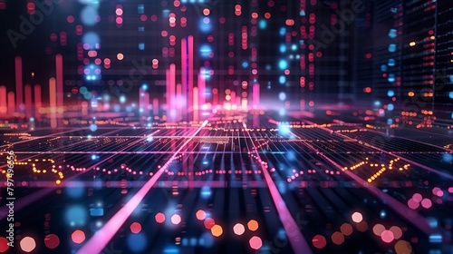 Data Grid: A 3D vector illustration of a grid displaying dynamic charts and graphs photo