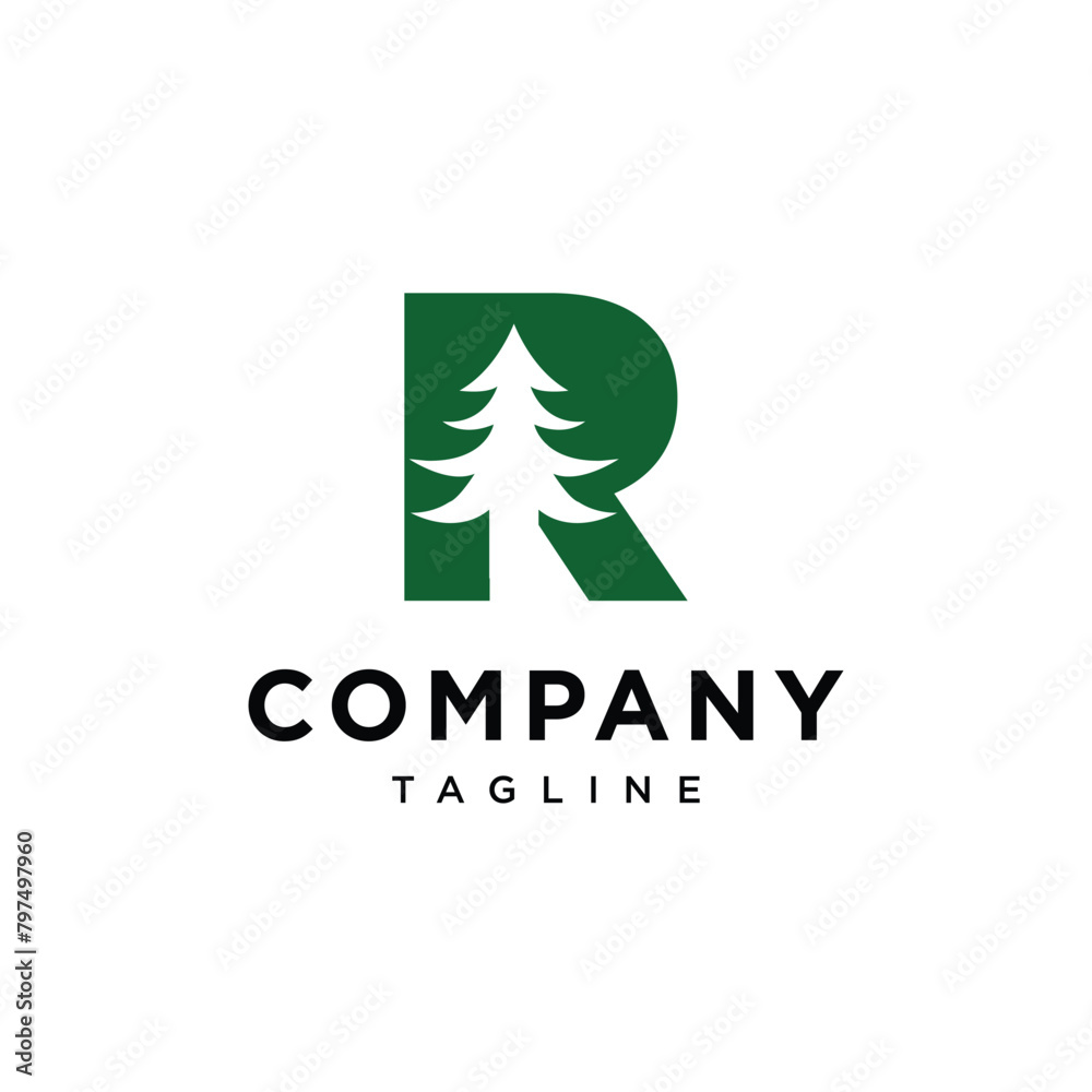 Fototapeta premium Letter R Pine Tree Logo icon vector template