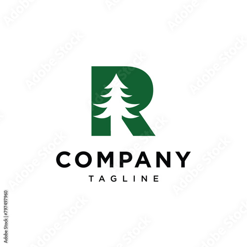Letter R Pine Tree Logo icon vector template