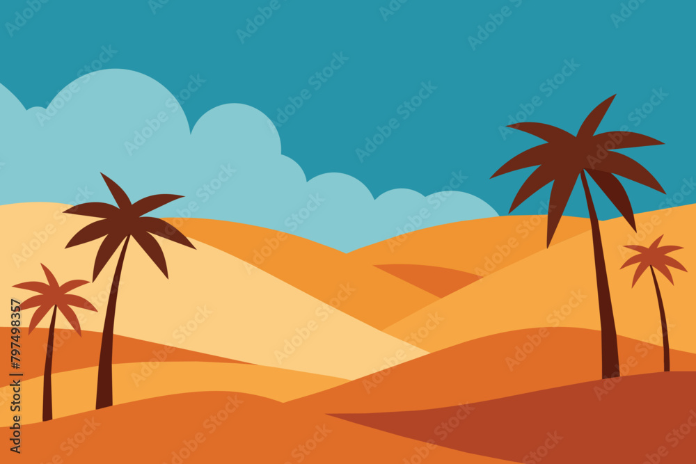Desert Panorama Background with Palm Trees vector design