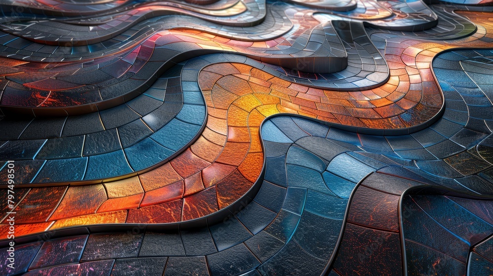 Grid Art: A 3D vector illustration of a grid-based mosaic artwork