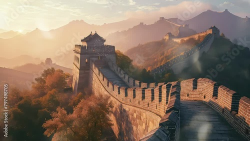  Animation the great wall of china in the morning. seamless 4k video looping background. generated with ai photo