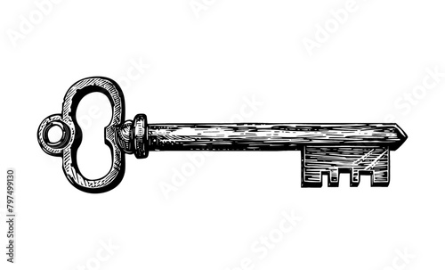 old key engraving black and white outline