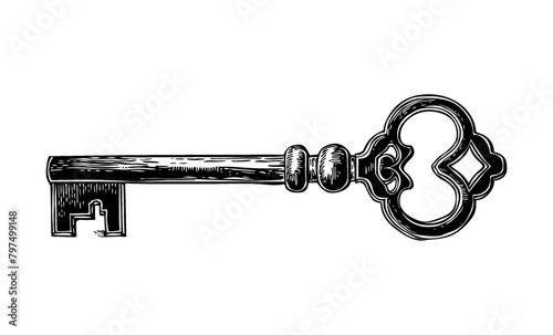 old key engraving black and white outline