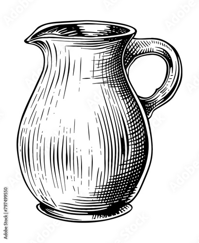 glass jug engraving black and white outline