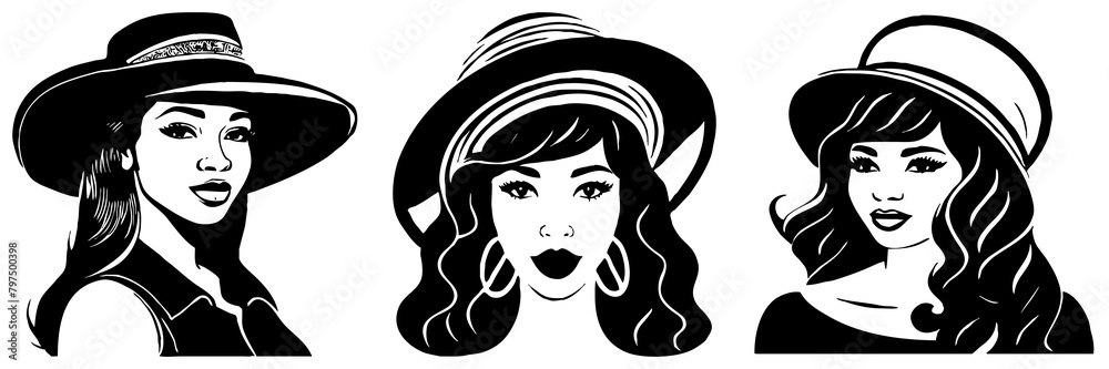Fictional character of a woman with a hat. Black and white illustration. Logo design for use in graphics. Generated by Ai Fictional character of a woman with a hat. Black and white illustration. Logo design for use in graphics. Generated by Ai