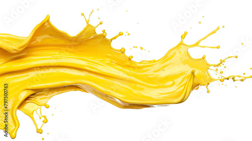 Yellow paint splashing isolated on white background.