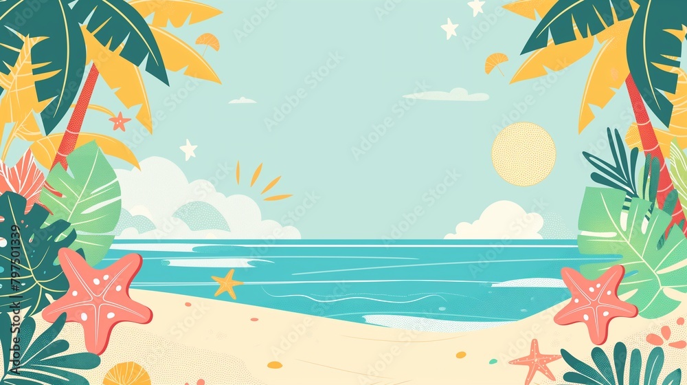 Tropical Beach Illustration with Palm Trees Tropical Beach Illustration with Palm Trees