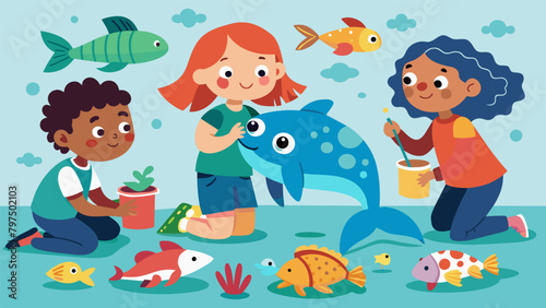 With paper maché and paint little ones create their own sea creatures to add to a collaborative underwater mural encouraging creativity and