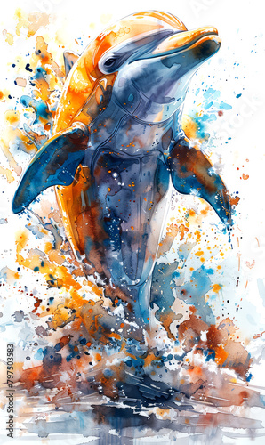 Dolphin watercolor painting.