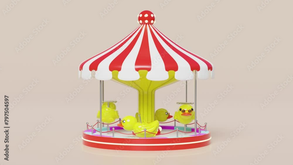 Carousel or merry go round with yellow duck, sunglasses isolated on pink background. 3d render illustration, alpha channel Carousel or merry go round with yellow duck, sunglasses isolated on pink background. 3d render illustration, alpha channel