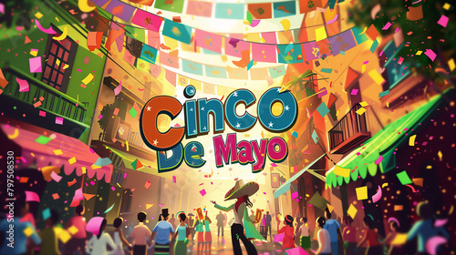 Festive Cinco de Mayo Banner with Decorative Elements and Lights photo