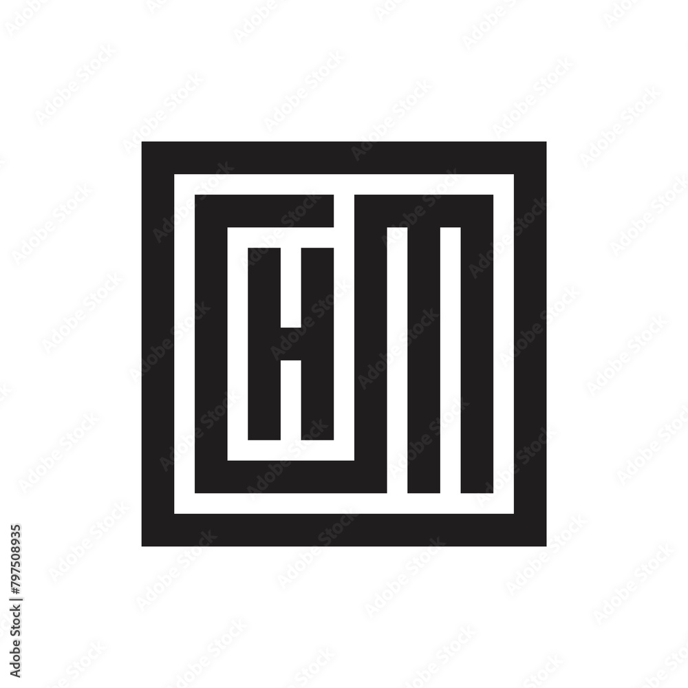 CHM letter logo, square shape typography logo design template, geometric monogram logo