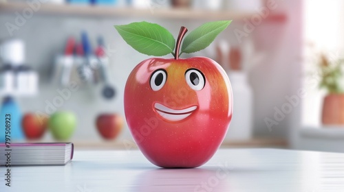 Smiley face red apple, eat healthy food concept