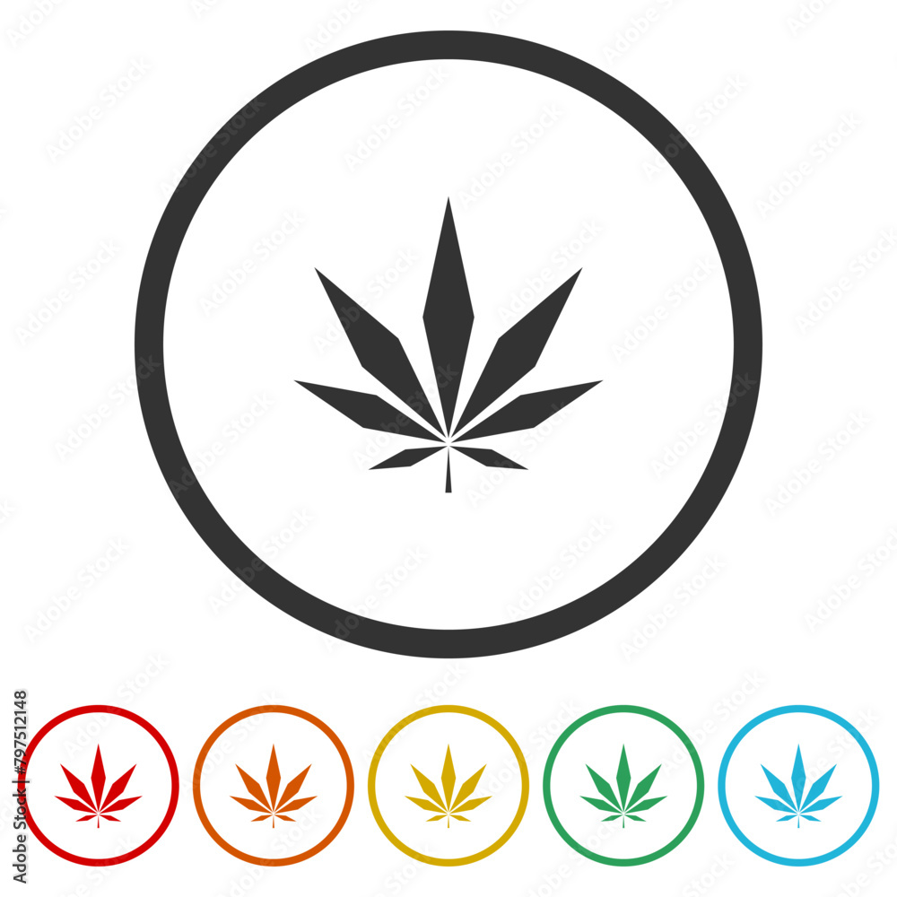 Cannabis leaf logo icon. Set icons in color circle buttons Cannabis leaf logo icon. Set icons in color circle buttons