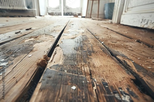 Wooden Chair on Damaged Wood Flooring with Scratches