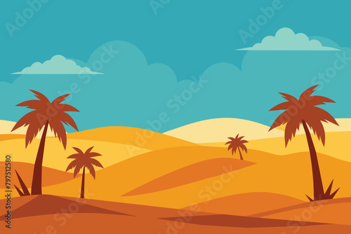 Desert Panorama Background with Palm Trees vector design