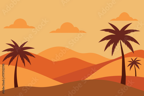 Desert Panorama Background with Palm Trees vector design