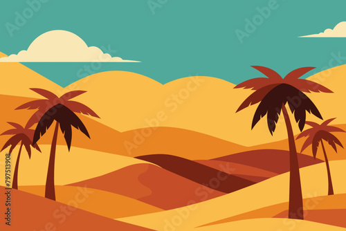 Desert Panorama Background with Palm Trees vector design photo