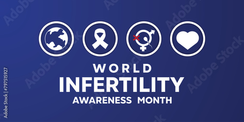 World Infertility Awareness Month. Earth, ribbon, gender and heart icons. Great for cards, banners, posters, social media and more. Blue background.
