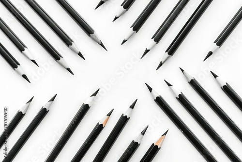 Black pencils on a white background