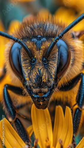 Vibrant Close-Up Shot of a Bee Collecting Pollen in a Summer Garden - Exploring the Wonders of Nature