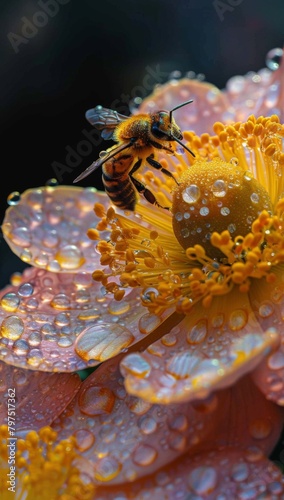 Vibrant Close-Up Shot of a Bee Collecting Pollen in a Summer Garden - Exploring the Wonders of Nature photo