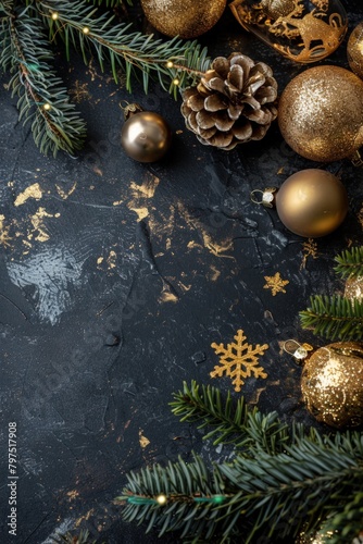 Black background with golden decorations New Years. Generate AI image