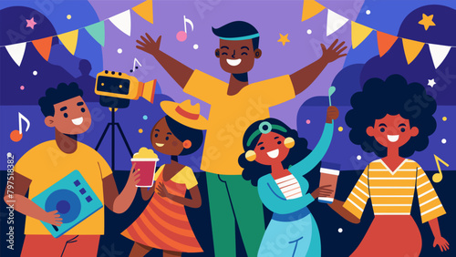 The festival atmosphere is alive with music laughter and joy as people come together to commemorate the importance of Juneteenth and the powerful. Vector illustration