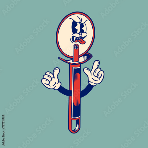 Retro character design of pizza cutter