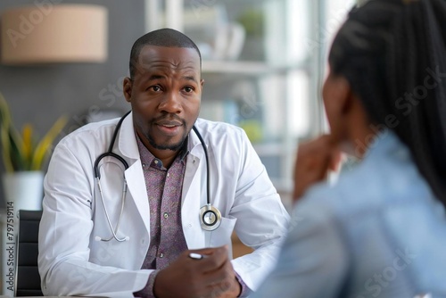 African American doctor and patient using telehealth and telemedicine services