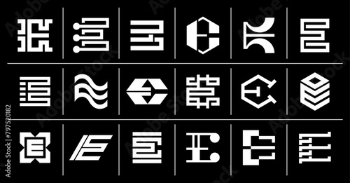 Simple geometric line letter E logo template set