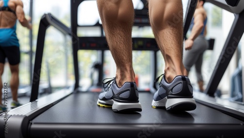 closeup of man feet gym training time