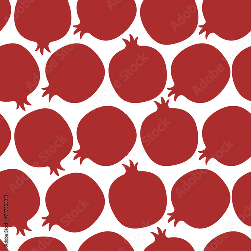 Laconic seamless pattern of red pomegranate fruits on a white background