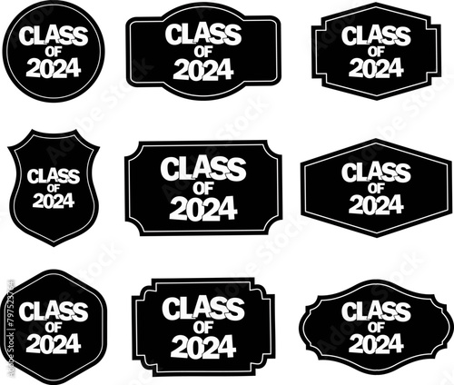 Class of 2024 set of labels, graduation vector design.