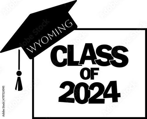 Class of 2024 graduation vector design Wyoming state silhouette.