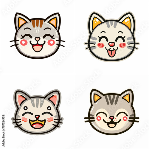 Icon smile cartoon cat logos, against pure white background.
