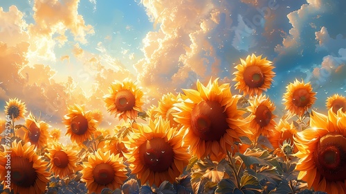 A vibrant bouquet of sunflowers, their golden petals reaching towards the sky