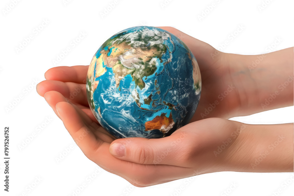 A person is holding a globe in their hands on a transparent background. A person is holding a globe in their hands on a transparent background.