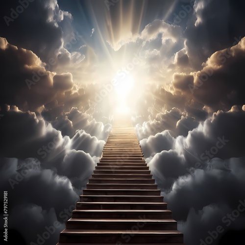 Stairs to heaven heading up to sky, Ai Generated