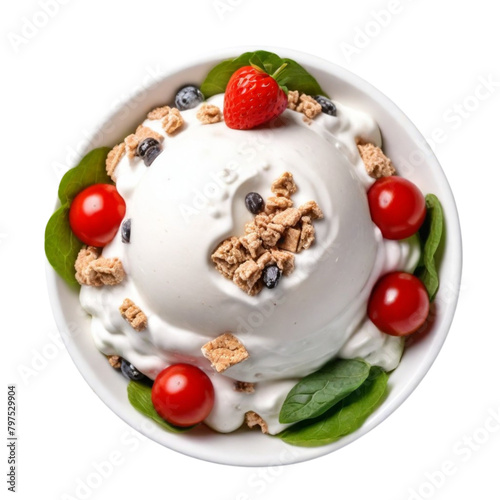  Dairy queen chocolate blizzard with chocolate fudge and chocolate chip in a plat top view on Isolated transparent background png. generated with AI photo