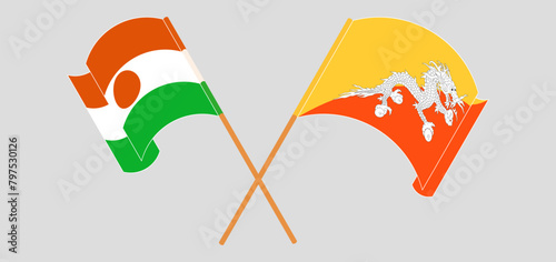 Crossed and waving flags of Niger and Bhutan