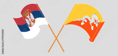 Crossed and waving flags of Serbia and Bhutan