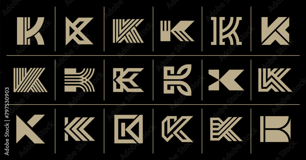 Elegant abstract line initial K letter logo set Elegant abstract line initial K letter logo set
